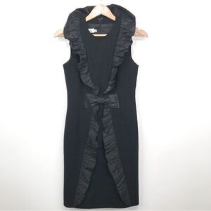 Teri Jon by Rickie Freeman Black Ruffle Bow Waist Sleeveless Pencil Dress